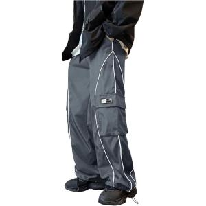 imageOYOANGLE Mens Cargo Track Pants Drawstring Elastic Waist Flap Pockets Hip Hop Baggy Harem PantsDark Grey
