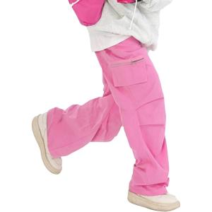imageOYOANGLE Mens Casual Cargo Pants Drawstring Elastic Waist Flap Pocket Street Baggy Jogger TrousersSolid Pink