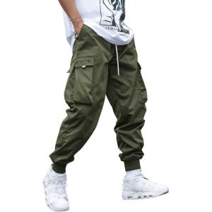 imageOYOANGLE Mens Casual Drawstring Elastic Waist Flap Pocket Letter Graphic Street Jogger Cargo PantsArmy Green