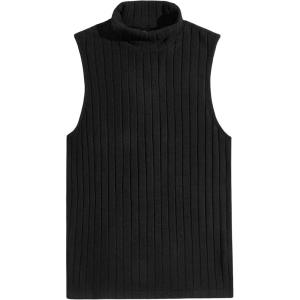 imageOYOANGLE Mens Casual Turtleneck Sleeveless Ribbed Knit Slim Fit Vest Tank TopBlack
