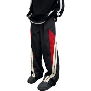 imageOYOANGLE Mens Colorblock Drawstring Waist Straight Wide Leg Baggy Pants with PocketBlack