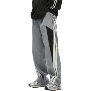 imageOYOANGLE Mens Colorblock Drawstring Waist Straight Wide Leg Baggy Pants with PocketLight Grey