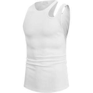 imageOYOANGLE Mens Cut Out Asymmetrical Neck Sleeveless Club Tank Top ShirtWhite