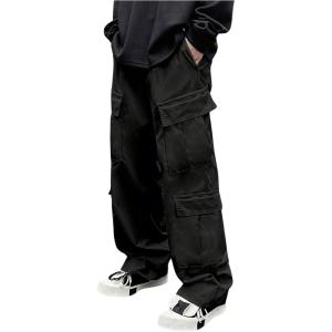 imageOYOANGLE Mens Drawstring Elastic Waist Flap Pocket Side Casual Streetwear Jogger Cargo PantsBlack