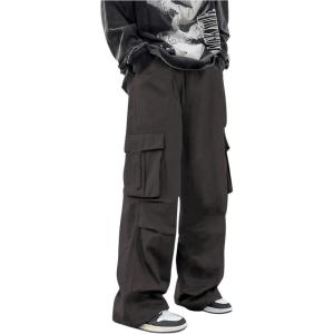 imageOYOANGLE Mens Drawstring Elastic Waist Flap Pockets Baggy Cargo Pants Joggers Hiking Trousers SweatpantsDark Grey