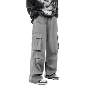 imageOYOANGLE Mens Drawstring Elastic Waist Flap Pockets Baggy Cargo Pants Joggers Hiking Trousers SweatpantsGrey