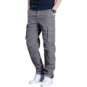 imageOYOANGLE Mens Drawstring Elastic Waist Flap Pockets Cargo Pants Straight Leg Casual TrousersDark Grey
