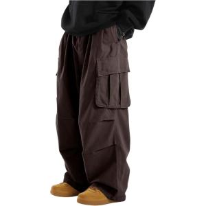 imageOYOANGLE Mens Drawstring Elastic Waist Flap Pockets Streetwear Baggy Cargo Pants Joggers Hiking TrousersDeep Brown