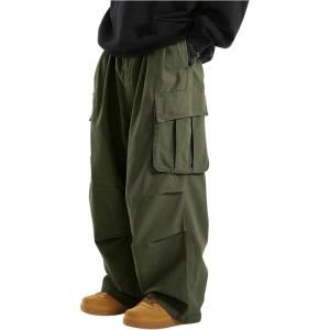 imageOYOANGLE Mens Drawstring Elastic Waist Flap Pockets Streetwear Baggy Cargo Pants Joggers Hiking TrousersGreen