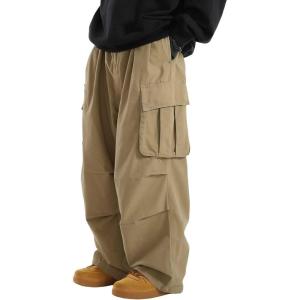 imageOYOANGLE Mens Drawstring Elastic Waist Flap Pockets Streetwear Baggy Cargo Pants Joggers Hiking TrousersKhaki