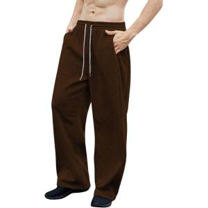 imageOYOANGLE Mens Drawstring Waist Straight Wide Leg Baggy Pants Workout Athletic Sweatpants with PocketCoffee Brown
