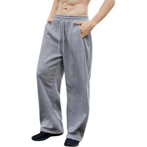 imageOYOANGLE Mens Drawstring Waist Straight Wide Leg Baggy Pants Workout Athletic Sweatpants with PocketGrey