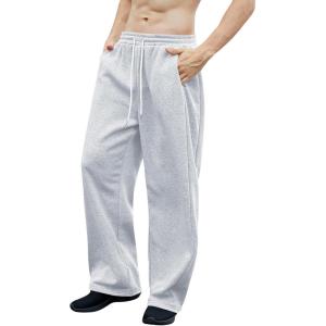 imageOYOANGLE Mens Drawstring Waist Straight Wide Leg Baggy Pants Workout Athletic Sweatpants with PocketLight Grey