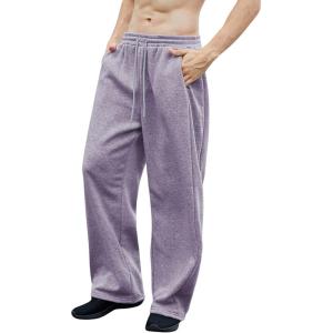 imageOYOANGLE Mens Drawstring Waist Straight Wide Leg Baggy Pants Workout Athletic Sweatpants with PocketLight Purple