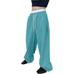 imageOYOANGLE Mens Drawstring Waist Straight Wide Leg Baggy Pants Workout Athletic Sweatpants with PocketMint Blue