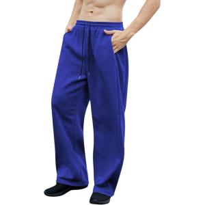 imageOYOANGLE Mens Drawstring Waist Straight Wide Leg Baggy Pants Workout Athletic Sweatpants with PocketRoyal Blue