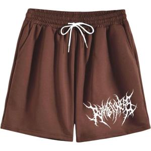 imageOYOANGLE Mens Graphic Drawstring Shorts Athletic Sport Gym Workout ShortsBrown