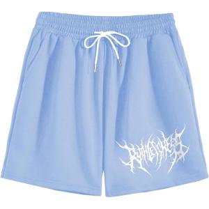 imageOYOANGLE Mens Graphic Drawstring Shorts Athletic Sport Gym Workout ShortsLight Blue White