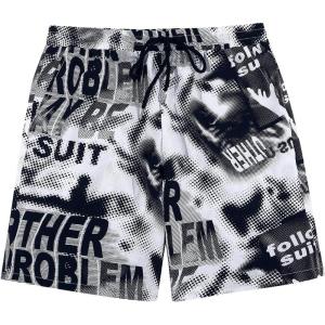 imageOYOANGLE Mens Graphic Print Drawstring Elastic Waist Shorts Casual Tie Dye Running Athletic Sport ShortsBlack White Letter