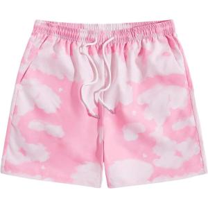 imageOYOANGLE Mens Graphic Print Drawstring Elastic Waist Shorts Casual Tie Dye Running Athletic Sport ShortsPink