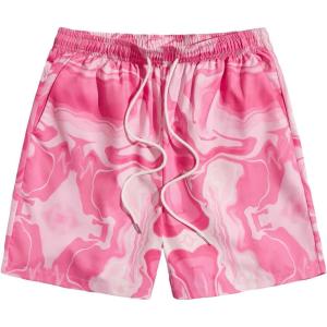imageOYOANGLE Mens Graphic Print Drawstring Elastic Waist Shorts Casual Tie Dye Running Athletic Sport ShortsPink Multi