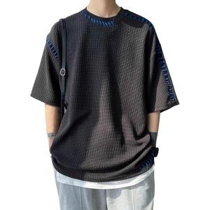 imageOYOANGLE Mens Half Sleeve Drop Shoulder Crew Neck Oversized Streetwear T Shirt Tee TopsBlack Ink