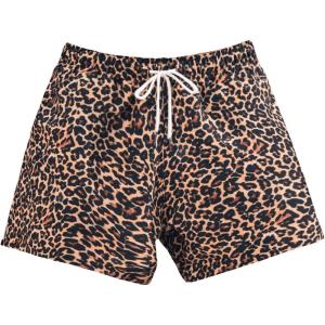 imageOYOANGLE Mens Leopard Graphic Print Adjustable Elastic Waist Drawstring Workout ShortsBrown Black
