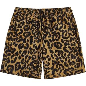 imageOYOANGLE Mens Leopard Graphic Print Adjustable Elastic Waist Drawstring Workout ShortsBrown Leopard Print