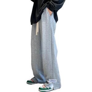 imageOYOANGLE Mens Letter Patch Side Split Drawstring Waist Sweatpants Textured Pockets Straight Leg PantsGrey
