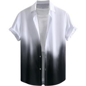 imageOYOANGLE Mens Ombre Button Down Shirts Collar Neck Short Sleeve Casual Shirt TopBlack and White