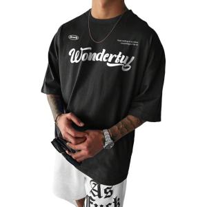 imageOYOANGLE Mens Oversized Graphic Print Short Sleeve Round Neck Streetwear Tee Shirt TopsBlack