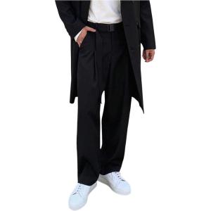 imageOYOANGLE Mens Pleated Trousers Straight Leg Business Work Office Casual Dress Pants Pockets Long SlacksBlack