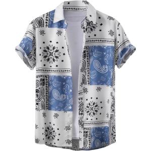 imageOYOANGLE Mens Short Sleeve Hawaiian Shirt Paisley Print Casual Button Down Aloha ShirtWhite