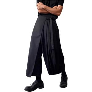 imageOYOANGLE Mens Skirt Pants Tie Waisted Wide Leg Cropped Harem Pants Y2k Hipple TrousersBlack