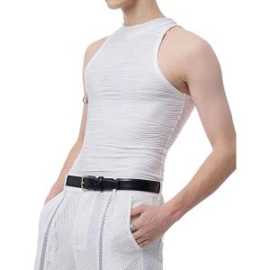 imageOYOANGLE Mens Sleeveless High Neck Halter Tank Top Solid Plain Casual Slim Fit Textured TopsWhite