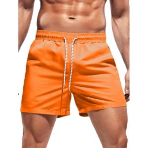 imageOYOANGLE Mens Solid Quick Dry Swim Trunks Drawstring Waist Beach Pool Board ShortsOrange