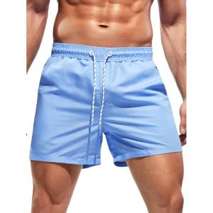 imageOYOANGLE Mens Solid Quick Dry Swim Trunks Drawstring Waist Beach Pool Board ShortsPastel Blue