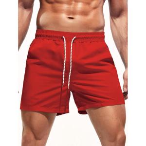 imageOYOANGLE Mens Solid Quick Dry Swim Trunks Drawstring Waist Beach Pool Board ShortsRed