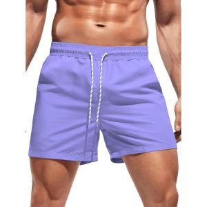 imageOYOANGLE Mens Solid Quick Dry Swim Trunks Drawstring Waist Beach Pool Board ShortsViolet Purple