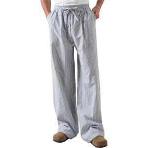 imageOYOANGLE Mens Striped Print Drawstring Pants Lightweight Beach Yoga Trouser Vacation Slacks PantsBlue