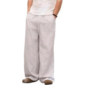 imageOYOANGLE Mens Striped Print Drawstring Pants Lightweight Beach Yoga Trouser Vacation Slacks PantsWhite