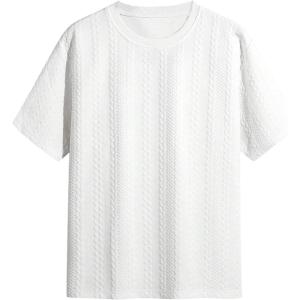imageOYOANGLE Mens T Shirt Textured Crewneck Short Sleeve Summer Casual Pullover TeeWhite