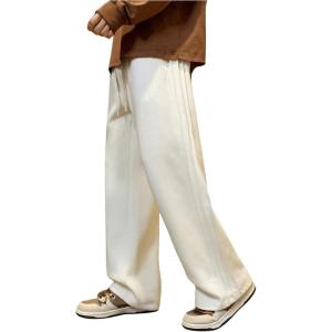 imageOYOANGLE Mens Textured Elastic Drawstring Waist Straight Leg Pants Casual Track Pants SweatpantsApricot
