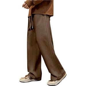 imageOYOANGLE Mens Textured Elastic Drawstring Waist Straight Leg Pants Casual Track Pants SweatpantsBrown