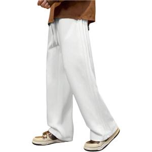 imageOYOANGLE Mens Textured Elastic Drawstring Waist Straight Leg Pants Casual Track Pants SweatpantsWhite