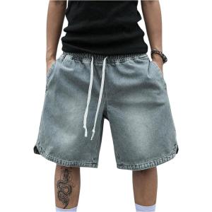 imageOYOANGLE Mens Vintage Denim Shorts Baggy Jean Shorts Elastic Drawstring Waist Baggy Jorts StreetwearBlue