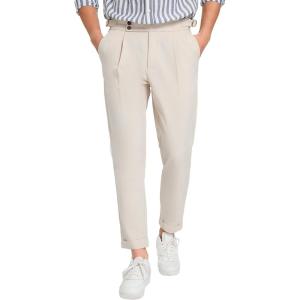 imageOYOANGLE Mens Zipper Fly Button Front Pleated Work Office Business Tapered Suit Pants with PocketsApricot