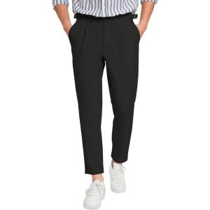 imageOYOANGLE Mens Zipper Fly Button Front Pleated Work Office Business Tapered Suit Pants with PocketsBlack