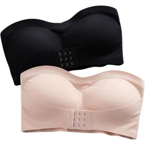 imageOYOANGLE Womens 2 Piece Front Closure Bandeau Bras Set Wireless Strapless Tube BrasMulticolor