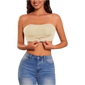 imageOYOANGLE Womens Bandeau Bralette Seamless NonSlip Comfortable Strapless BraApricot